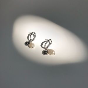 Pearl earrings with tiny coin studs